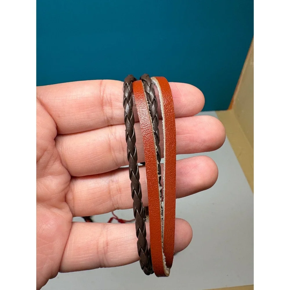 Lot of 7 Mens Braided Leather Paracord Woven Bracelets Cross Charm Black Red